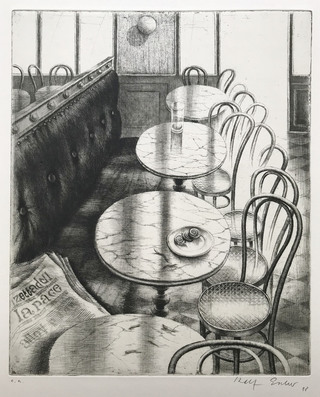 Caféstühle im Licht, Radierung, 1988