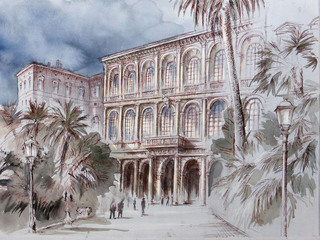 Palazzo Barberini, Rom, Aquarell, 2018